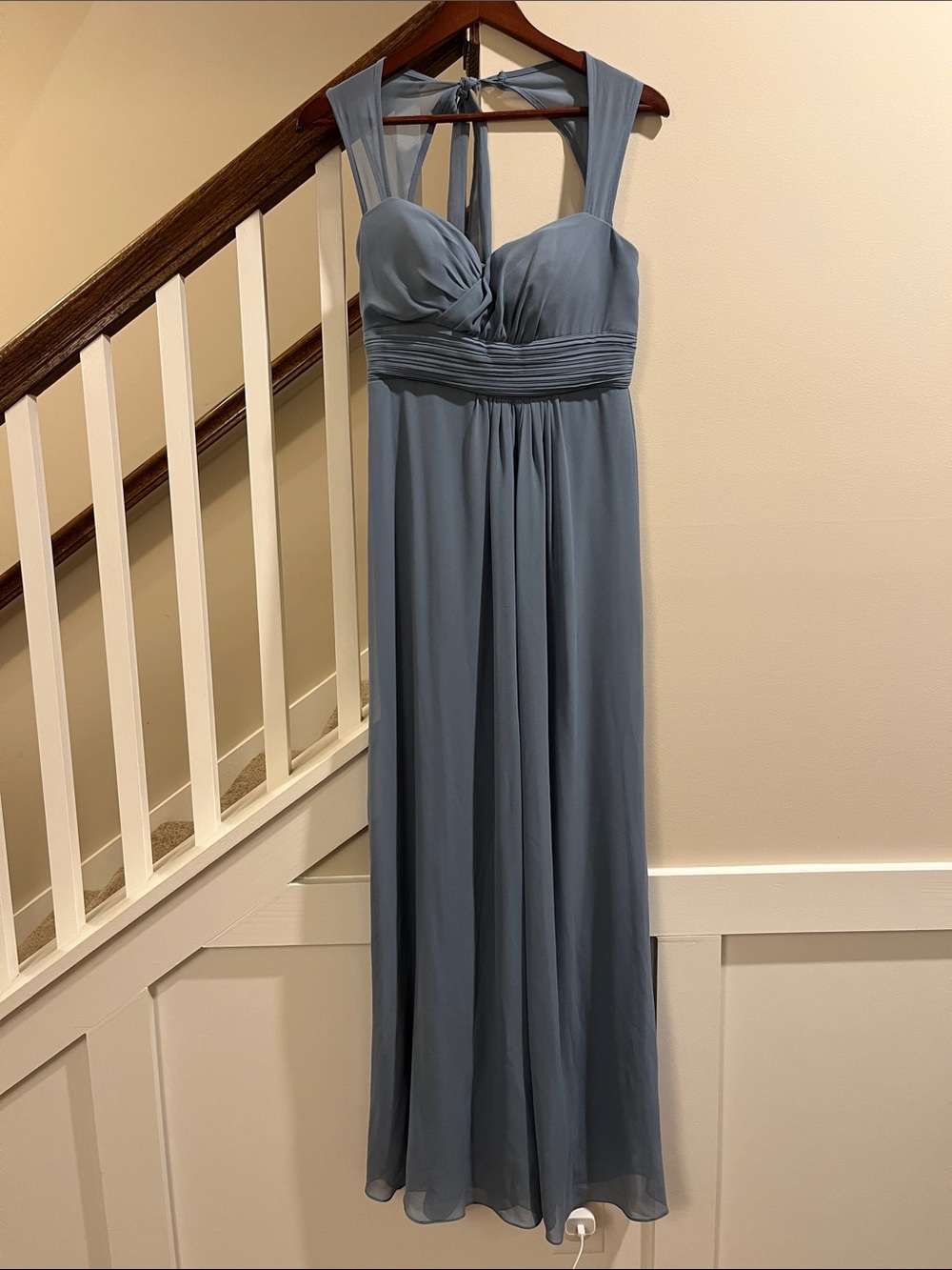 Sleeveless Stormy Blue Chiffon Maxi Dress with Ruched Bodice